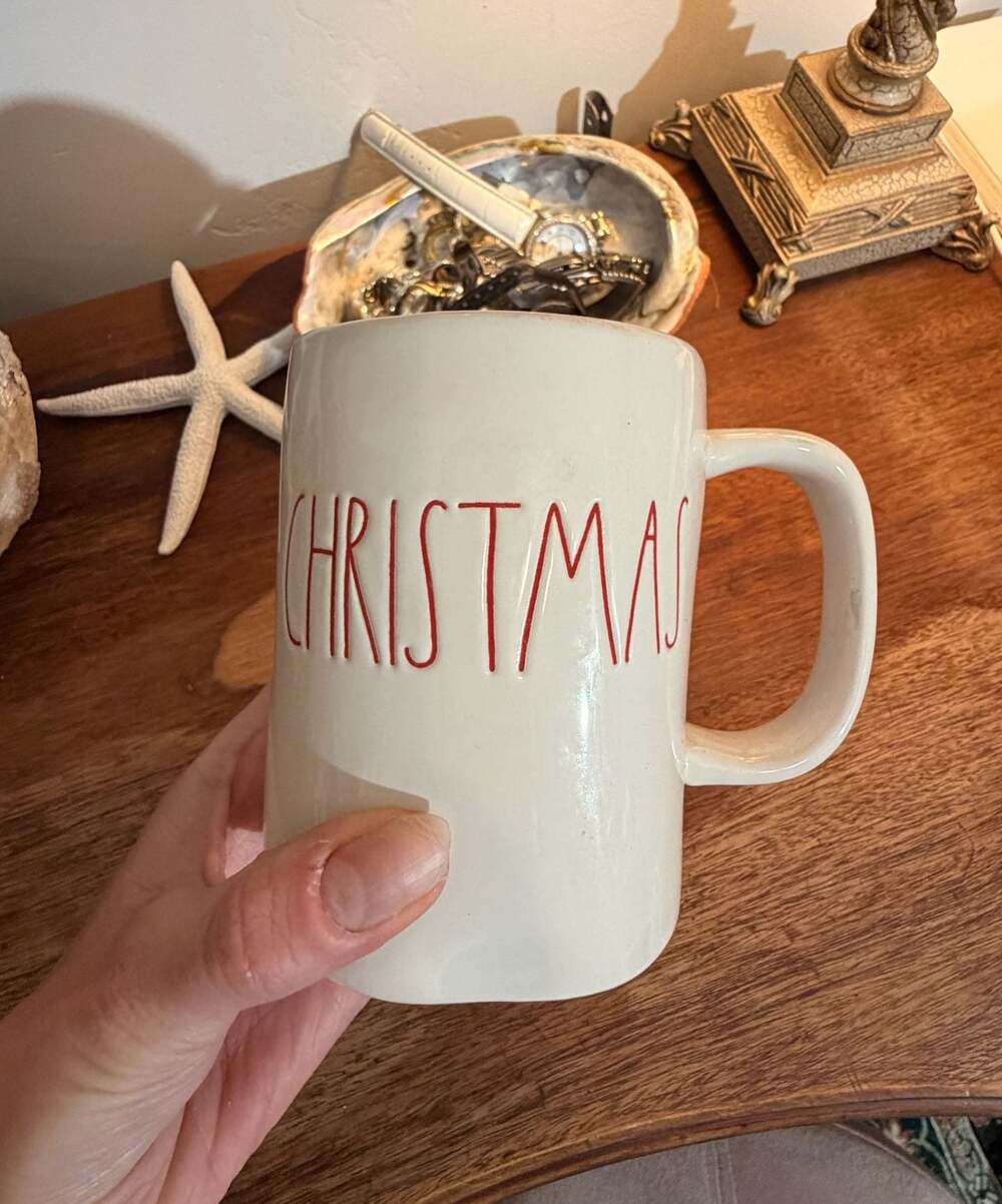 Rae Dunn Large Christmas Coffee Mug with Red Letters and Interior